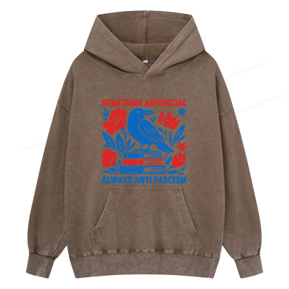 Pagewings Anti Fascism Unisex Washed Hoodie