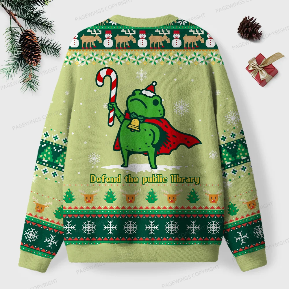 Pagewings Defend The Public Library Unisex Ugly Knit Sweatshirt