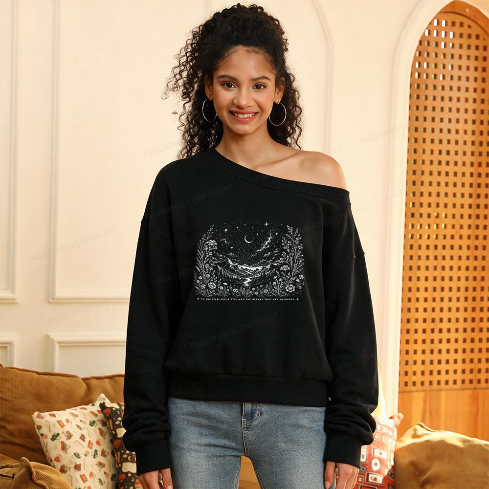 Pagewings Fantasy Reader Women Off Shoulder Sweatshirt