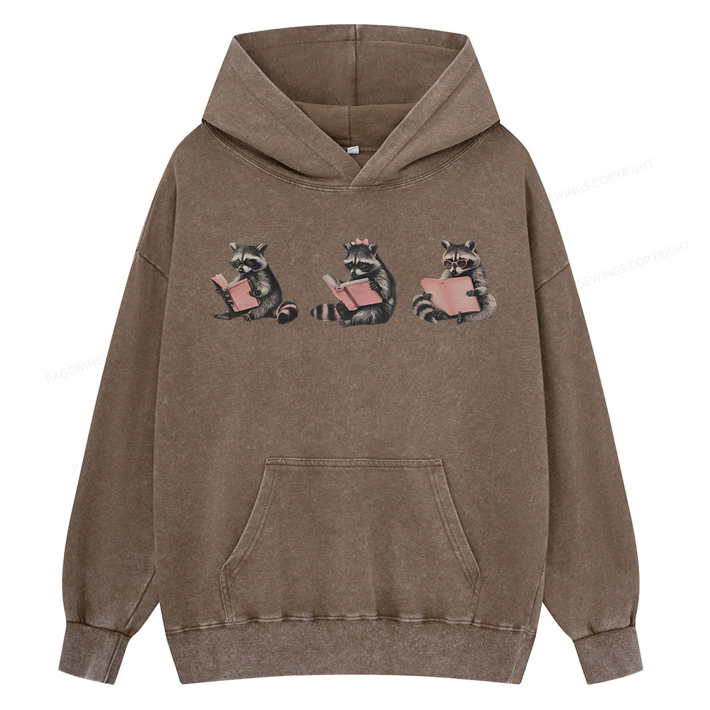 Pagewings Funny Raccoon Bookish Gift Unisex Washed Hoodie