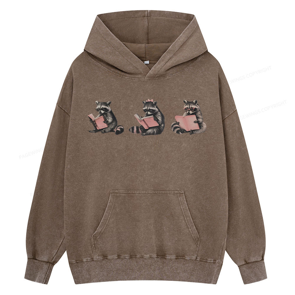 Pagewings Funny Raccoon Bookish Gift Unisex Washed Hoodie