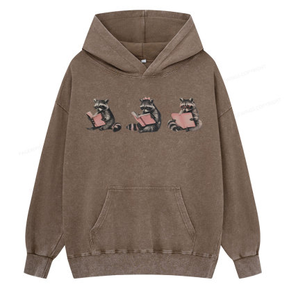 Pagewings Funny Raccoon Bookish Gift Unisex Washed Hoodie