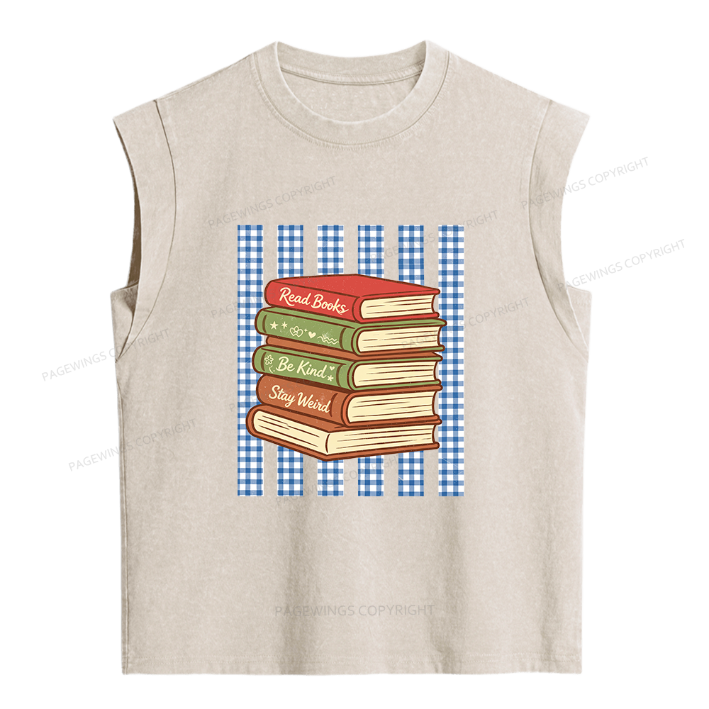 Pagewings Read Books Be Kind Stay Weird  Women's Washed Tank Top