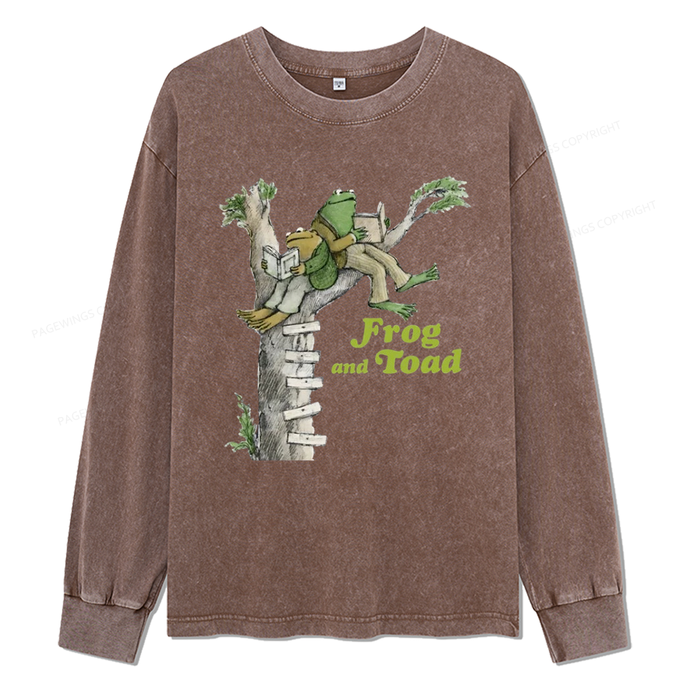 Pagewings The Growing Frog Unisex Washed Long Sleeve T-shirt