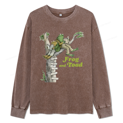 Pagewings The Growing Frog Unisex Washed Long Sleeve T-shirt