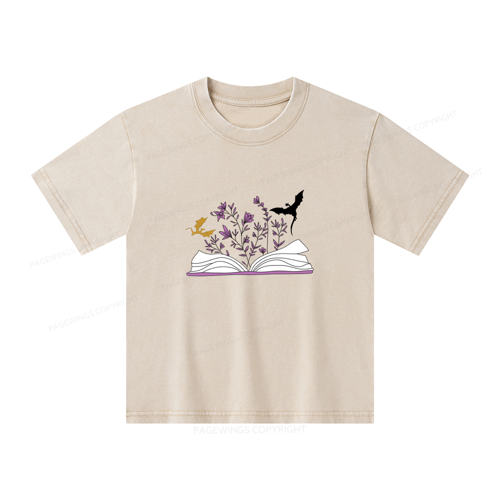 Pagewings Fourth Wing Flower Book Unisex Kids Washed T-shirt