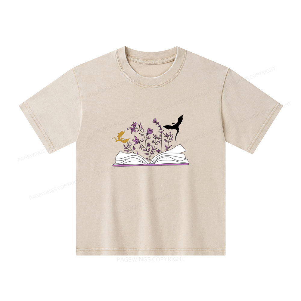Pagewings Fourth Wing Flower Book Unisex Kids Washed T-shirt