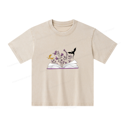 Pagewings Fourth Wing Flower Book Unisex Kids Washed T-shirt