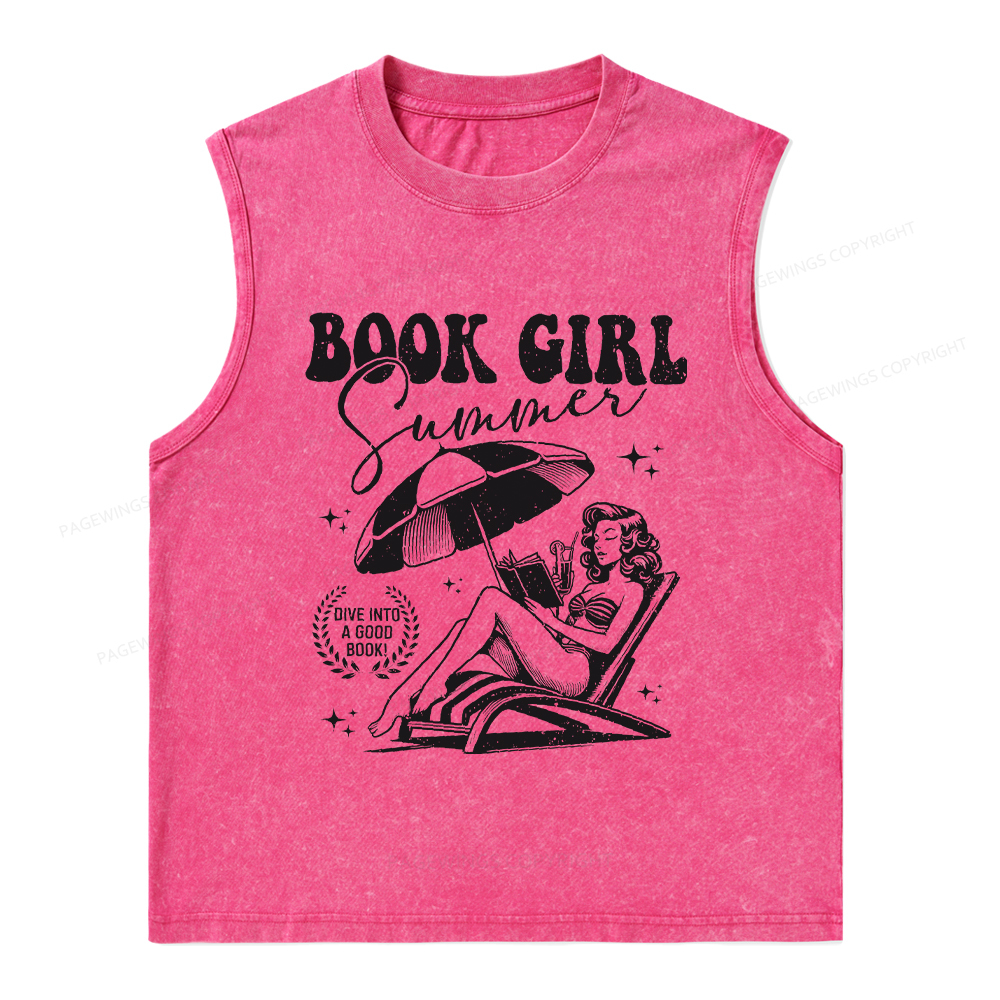 Pagewings Book Girl Summer Unisex Washed Tank Top