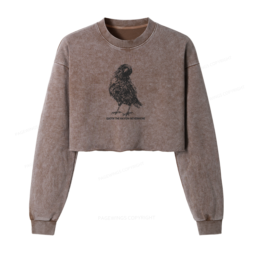Pagewings Nevermore Crow Washed Crop Sweatshirt
