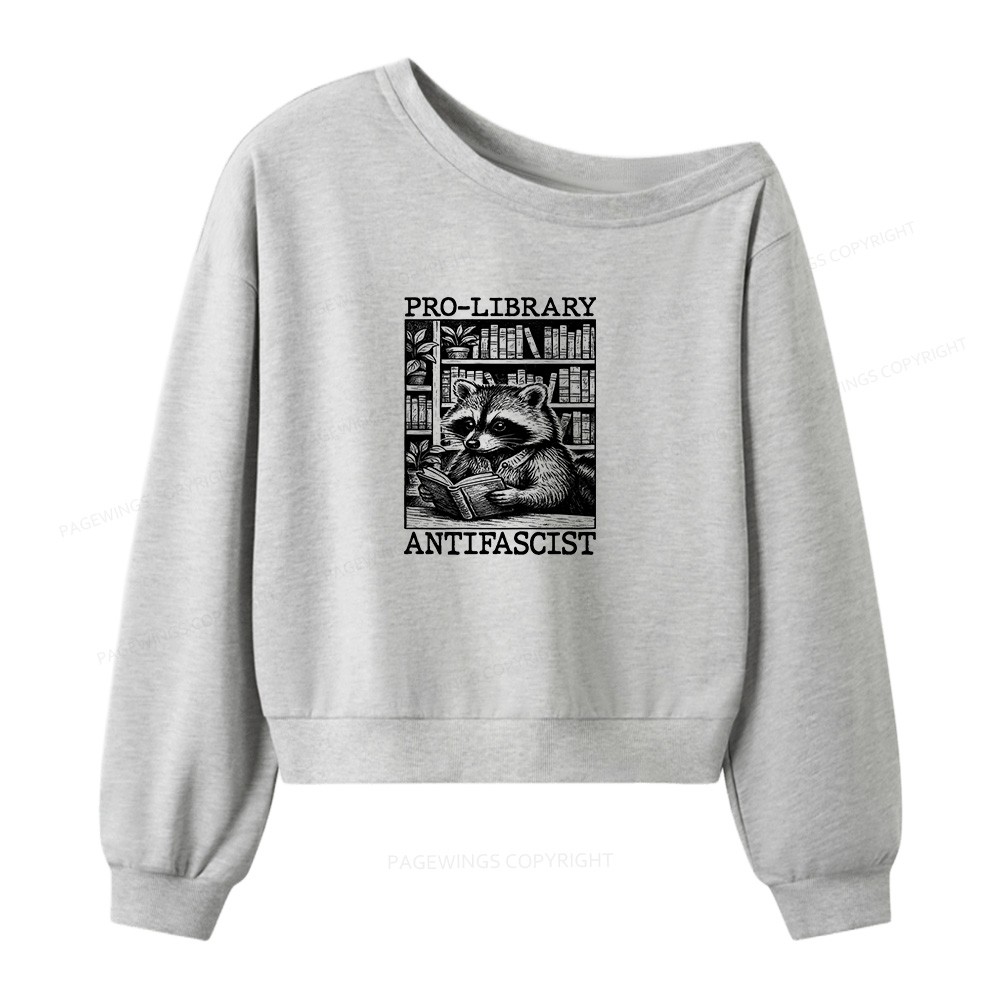 Pagewings Pro Library Antifascist Women Off  Shoulder Sweatshirt