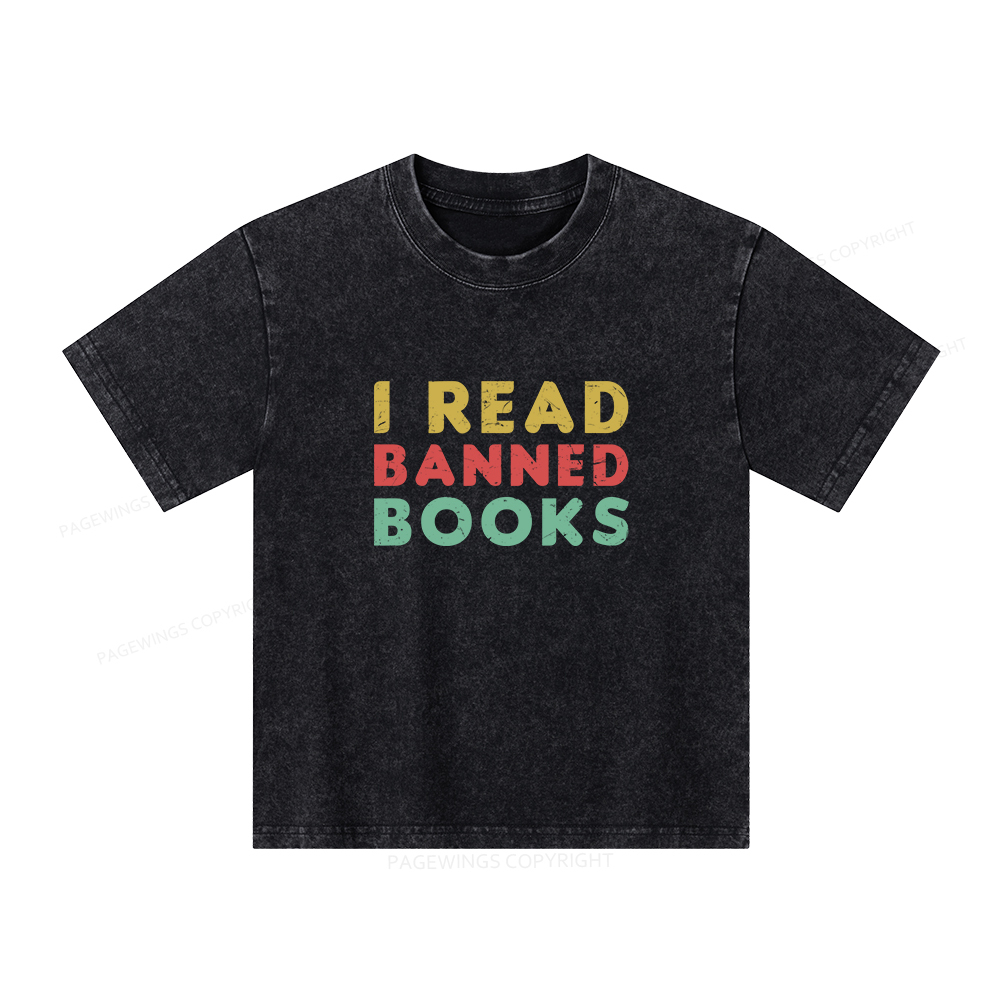 Pagewings Vintage I Read Banned Books Geek Readers T-Shirt Unisex Kids Washed T-shirt