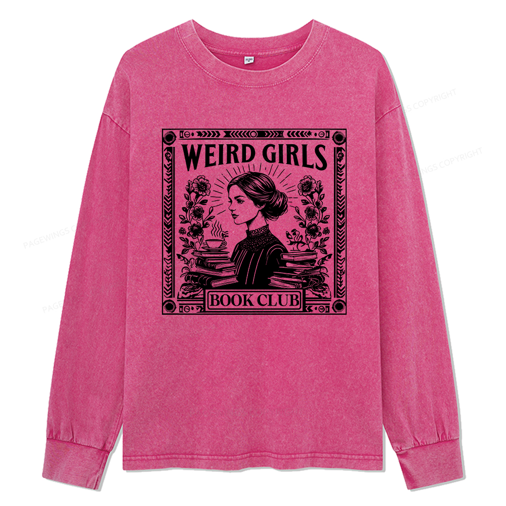 Pagewings Weird Girls Book Club Unisex Washed Long Sleeve T-shirt
