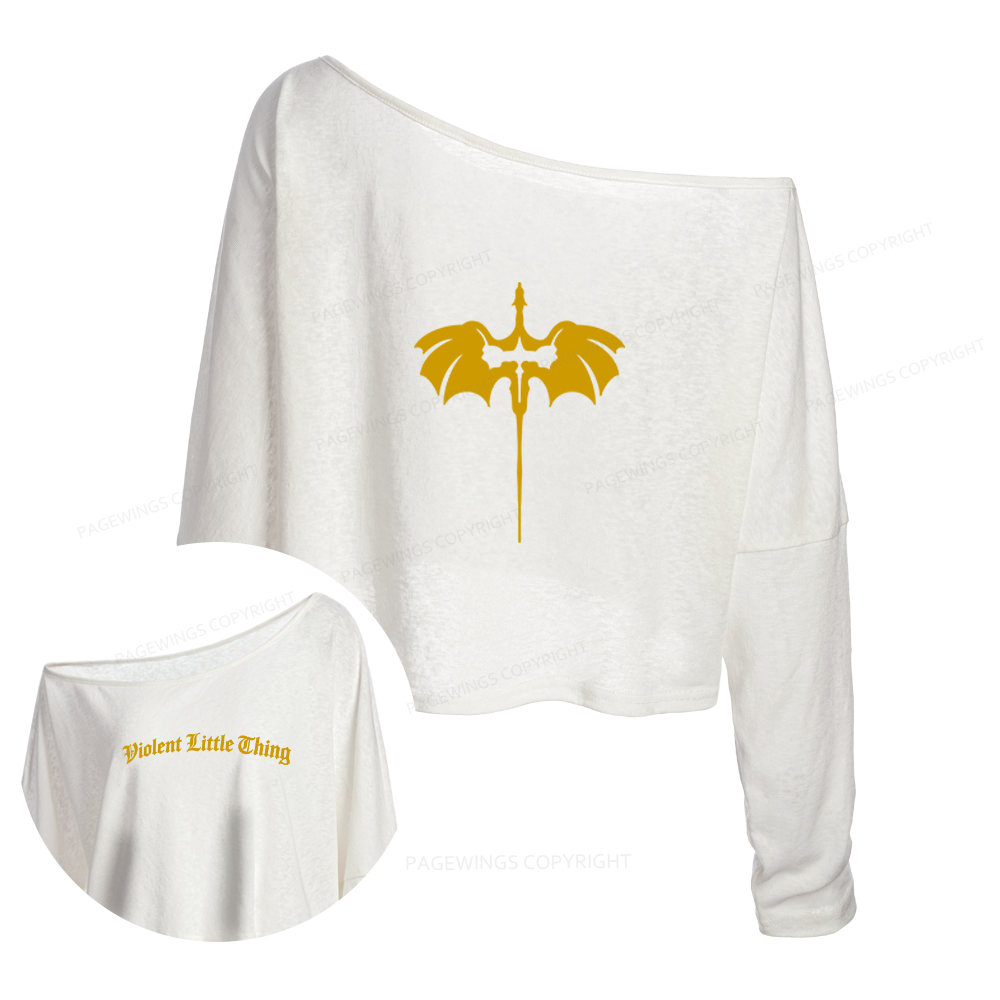 Pagewings Dragon Book Lover Slouchy Long Sleeve Off Shoulder T-shirt