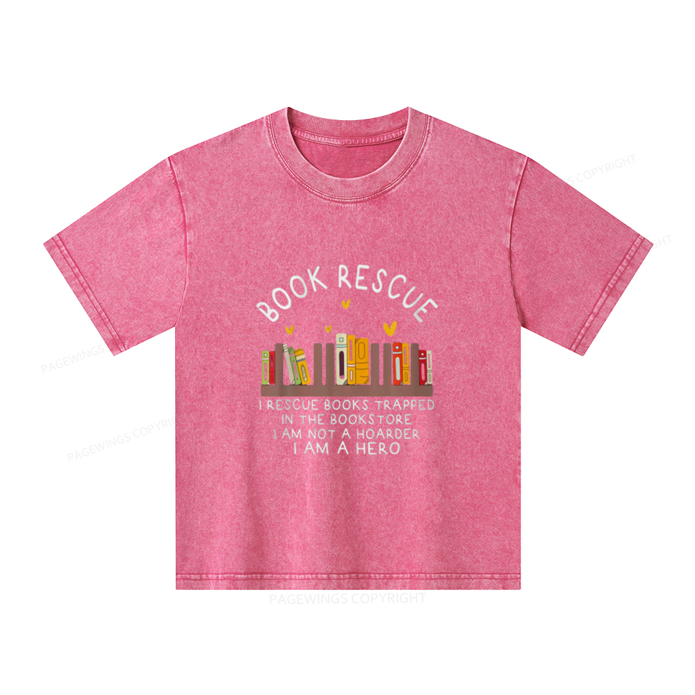 Pagewings Book Rescue Unisex Kids Washed T-shirt