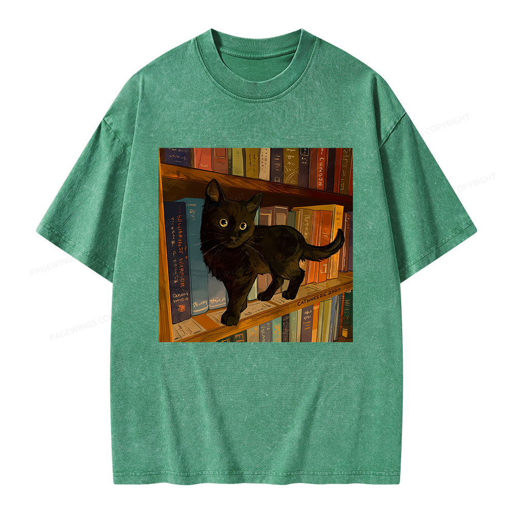 Pagewings Little Library Cat Unisex Washed T-shirt