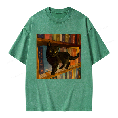 Pagewings Little Library Cat Unisex Washed T-shirt