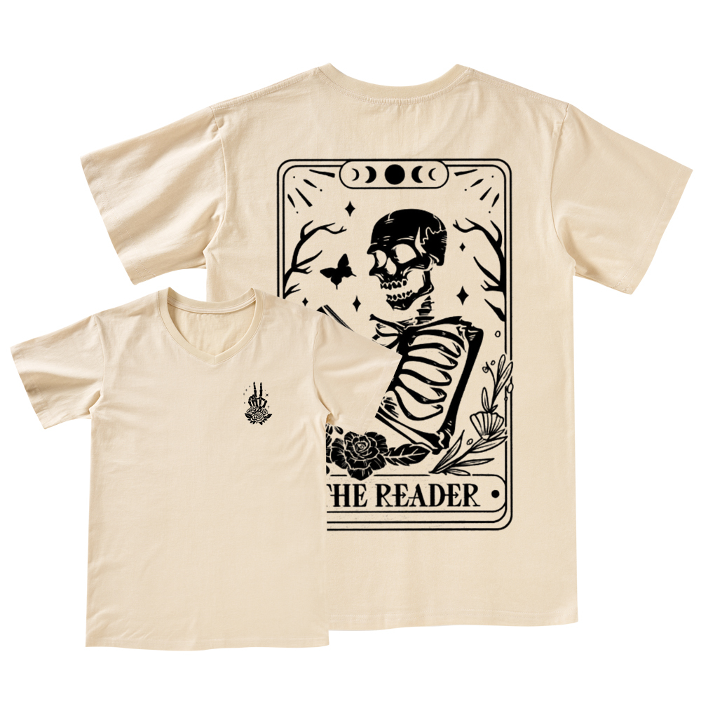 Pagewings The Reader Tarot Card Front And Back Printing V-neck T-shirt