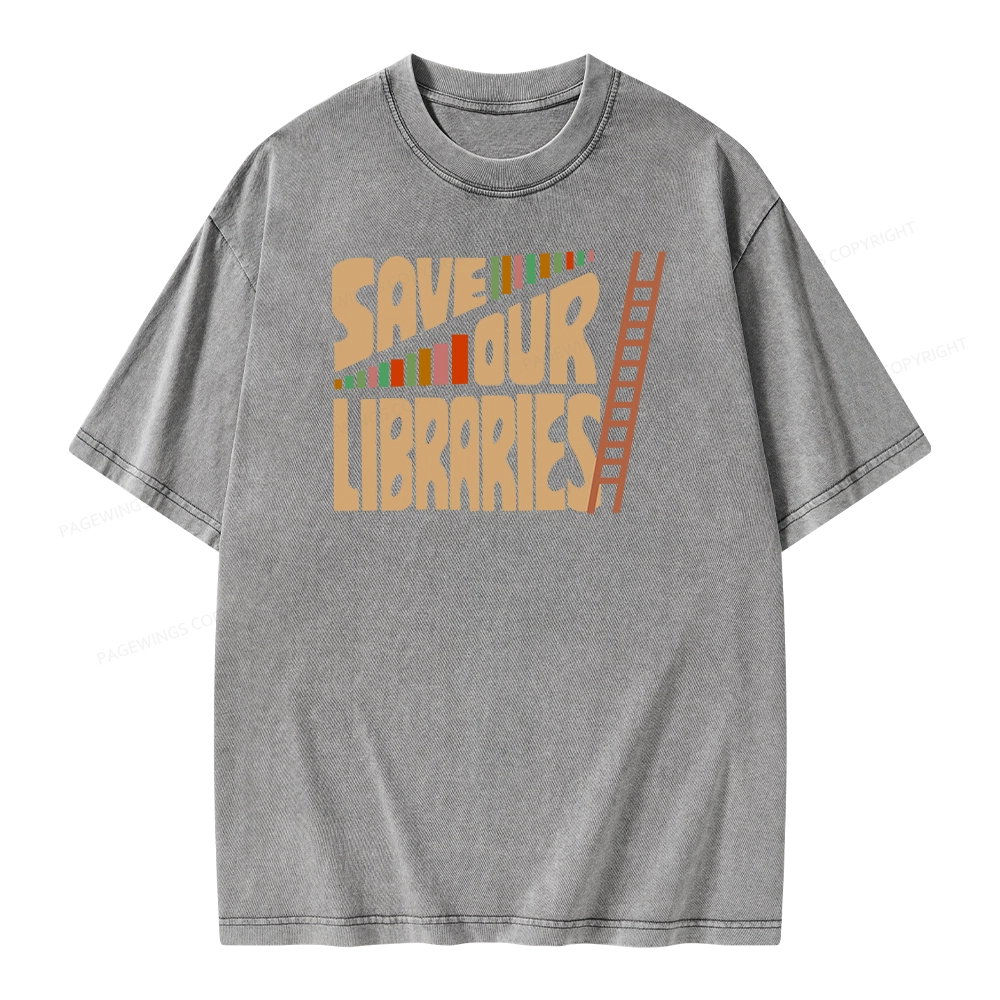 Pagewing Save Our Librarys Unisex Washed T-shirt