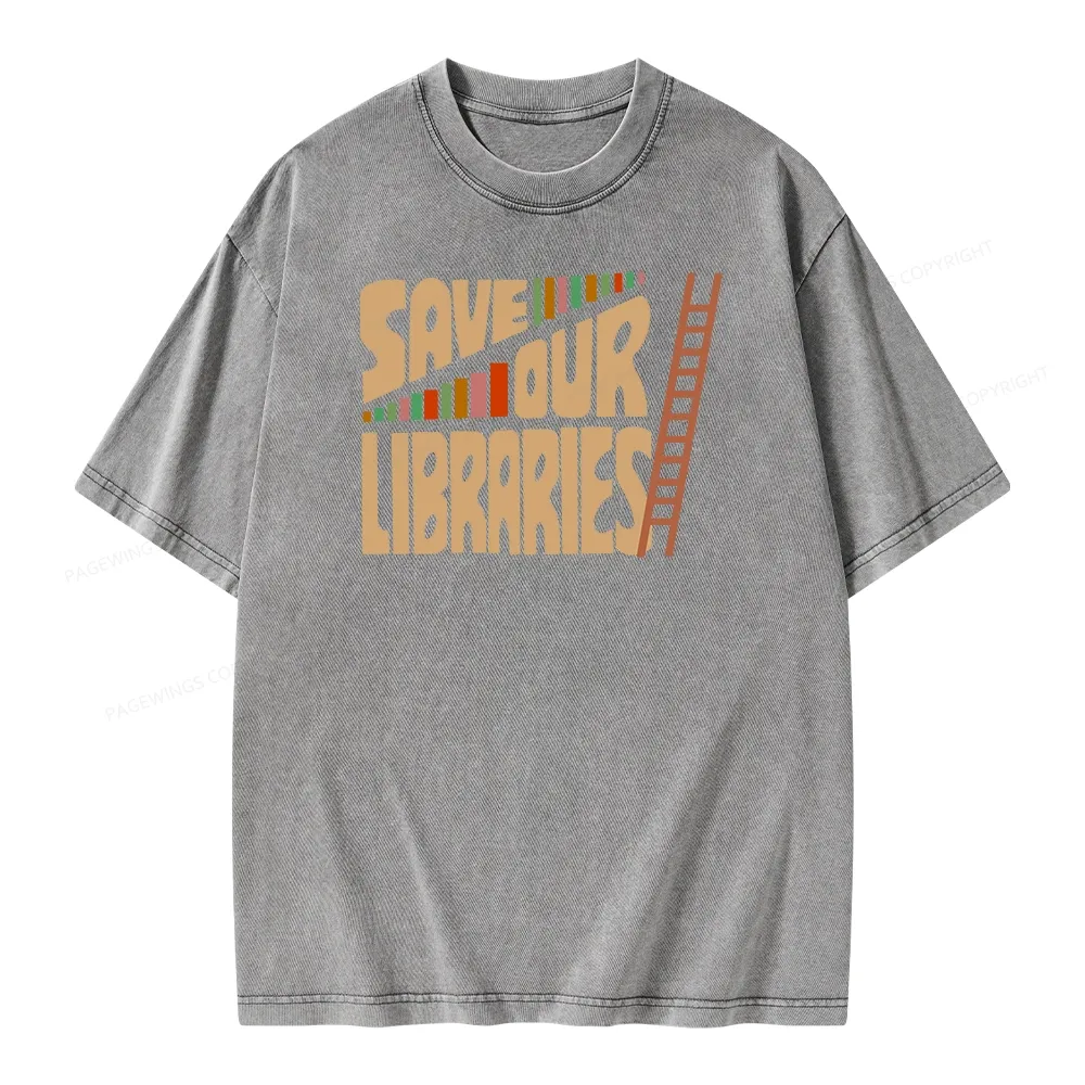 Pagewing Save Our Librarys Unisex Washed T-shirt
