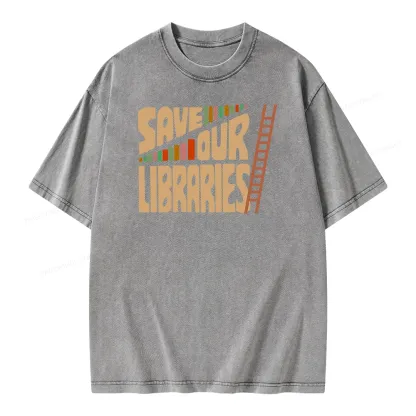 Pagewing Save Our Librarys Unisex Washed T-shirt