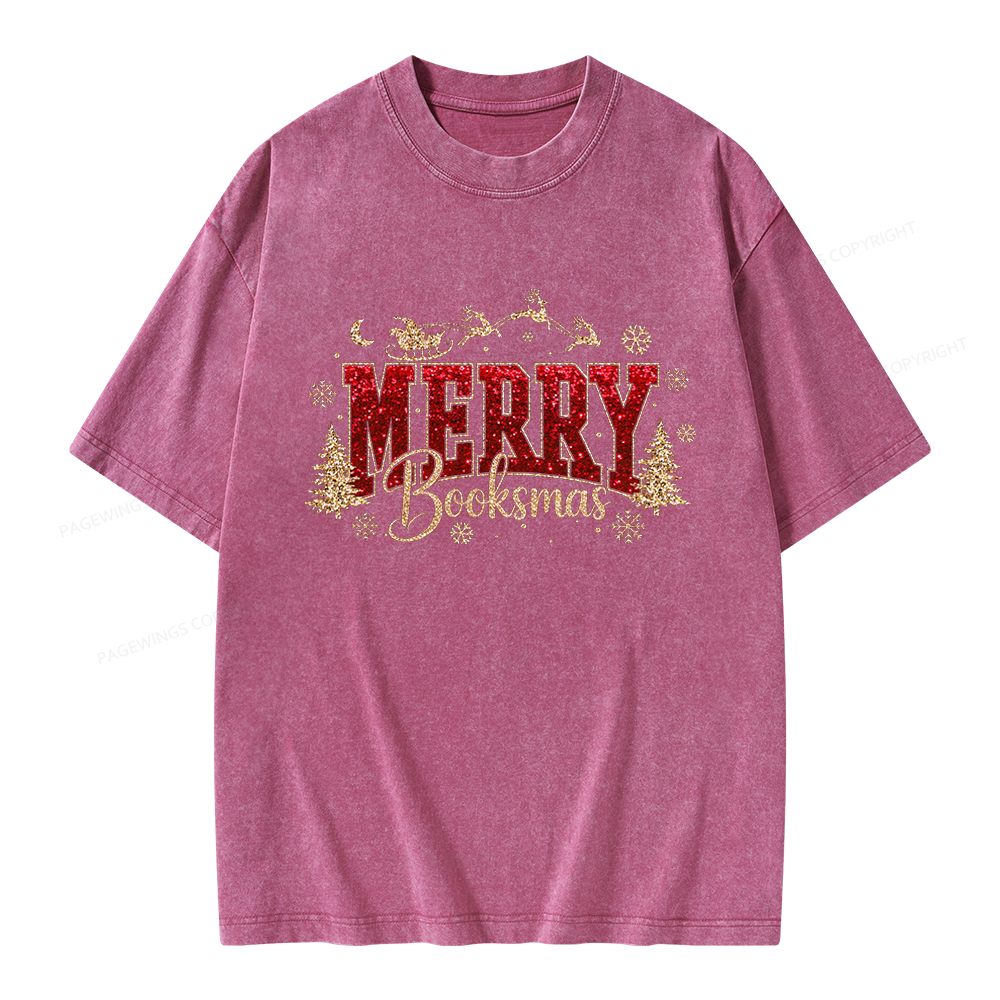 Pagewings Merry Booksmas Unisex Washed T-shirt