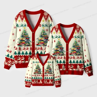Pagewings Holiday Book Tree Unisex Ugly Cardigan Sweaters