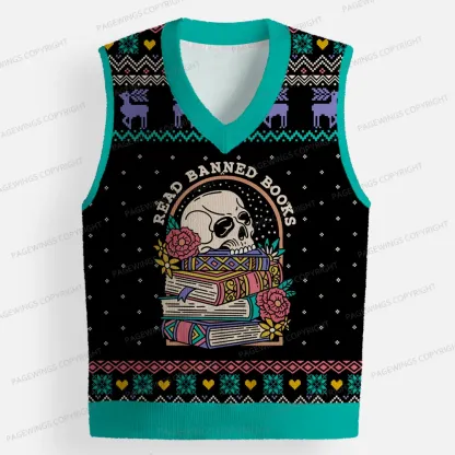Pagewings Read Banned Books Unisex V-Neck Ugly Knit Vest