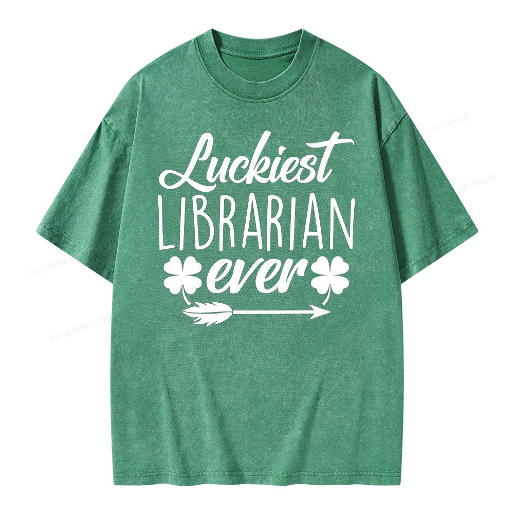Pagewings Luckiest Librarian Unisex Washed T-shirt