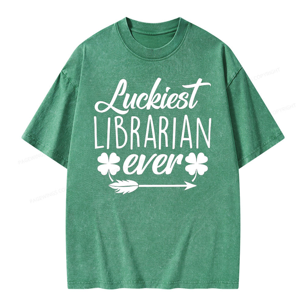 Pagewings Luckiest Librarian Unisex Washed T-shirt