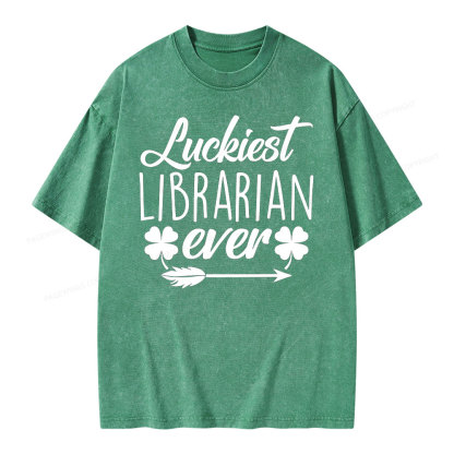 Pagewings Luckiest Librarian Unisex Washed T-shirt