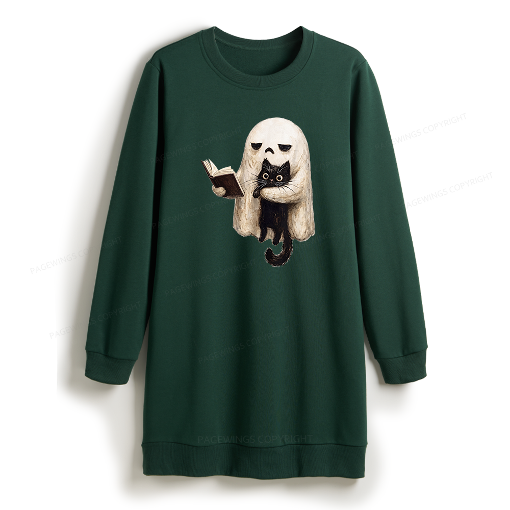 Pagewings Ghost Cat Spooky Sweatshirt Dress