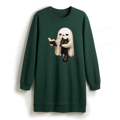 Pagewings Ghost Cat Spooky Sweatshirt Dress