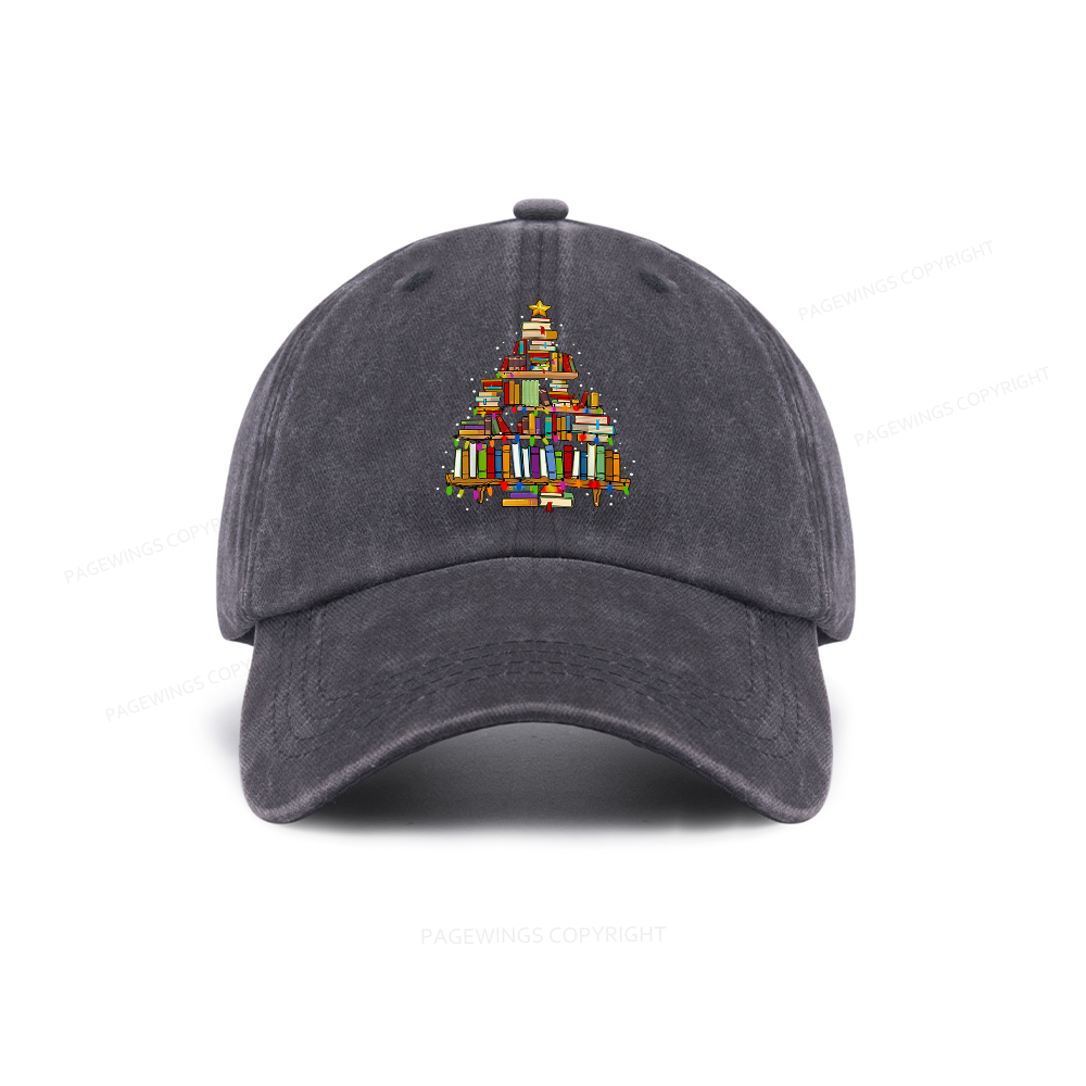 Pagewings Christmas Books Tree Washed Cap