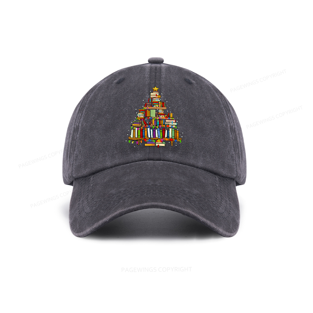 Pagewings Christmas Books Tree Washed Cap