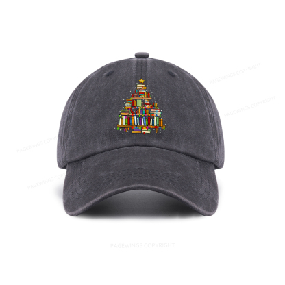 Pagewings Christmas Books Tree Washed Cap