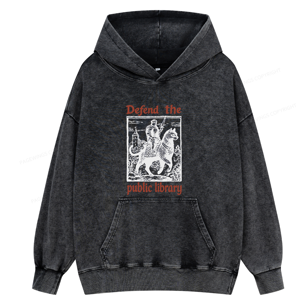 Pagewings Defend the Public Library Unisex Washed Hoodie