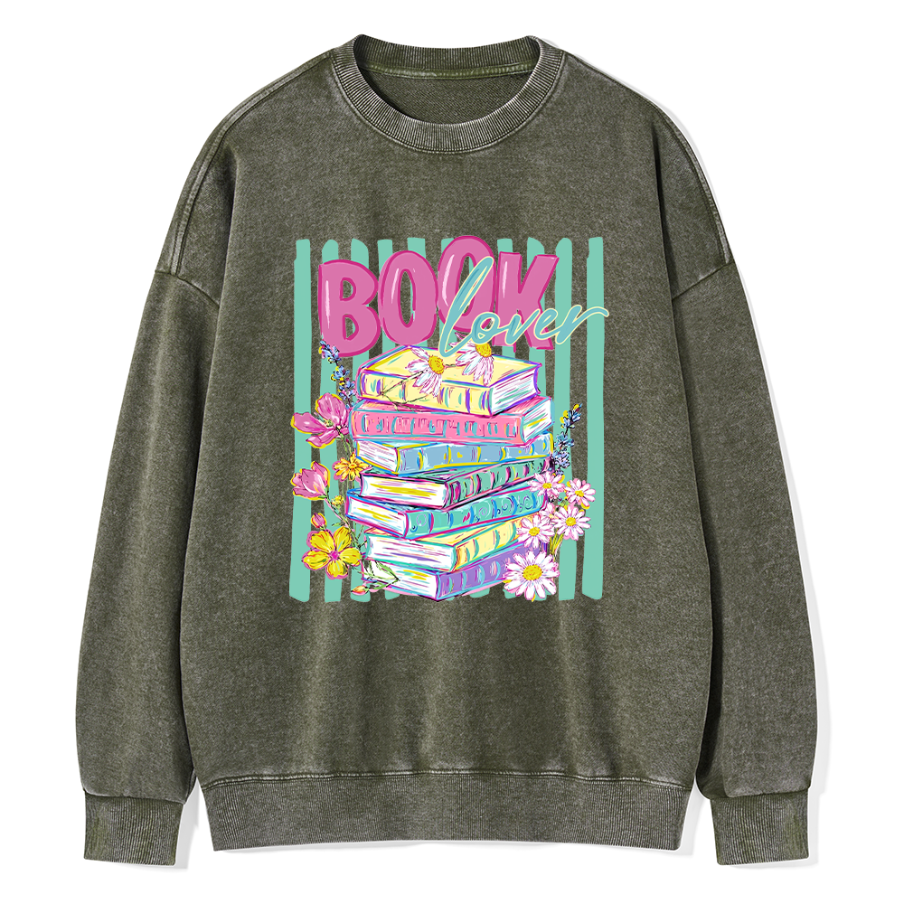Pagewings Floral Bookish Unisex Washed Sweatshirt