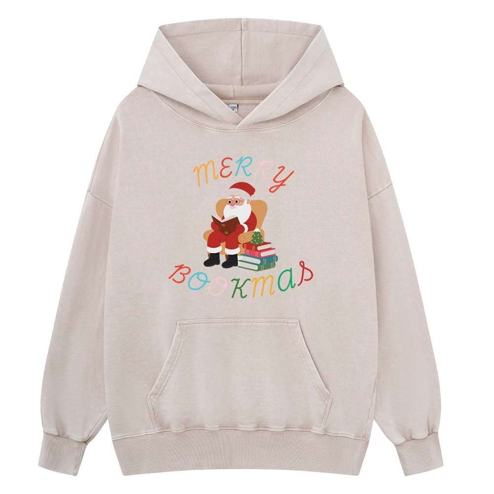 Pagewings Merry Bookmas Christmas Unisex Washed Hoodie