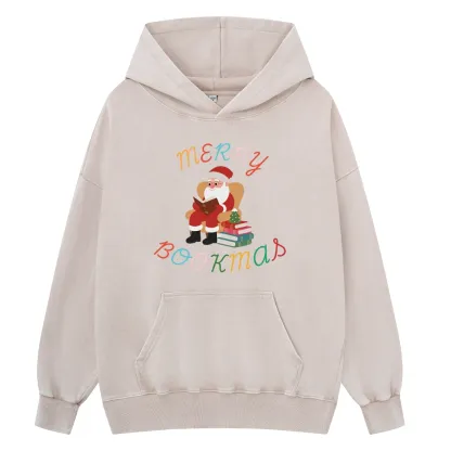 Pagewings Merry Bookmas Christmas Unisex Washed Hoodie