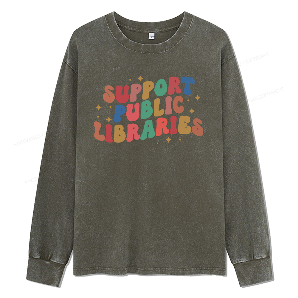 Pagewings Public Library Sweatshirt Unisex Washed Long Sleeve T-shirt
