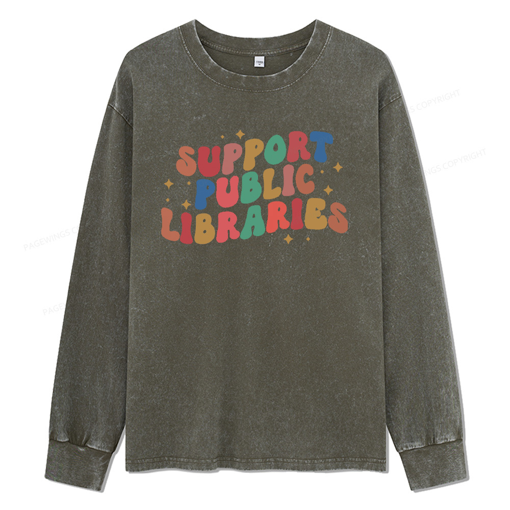 Pagewings Public Library Sweatshirt Unisex Washed Long Sleeve T-shirt