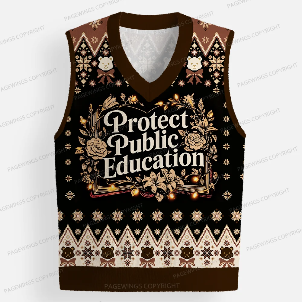 Pagewings Protect Public Education Unisex V-Neck Ugly Knit Vest