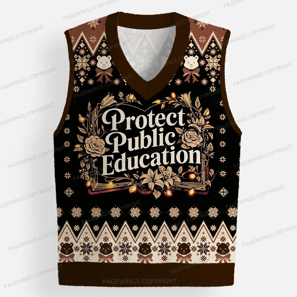 Pagewings Protect Public Education Unisex V-Neck Ugly Knit Vest