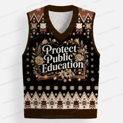 Pagewings Protect Public Education Unisex V-Neck Ugly Knit Vest