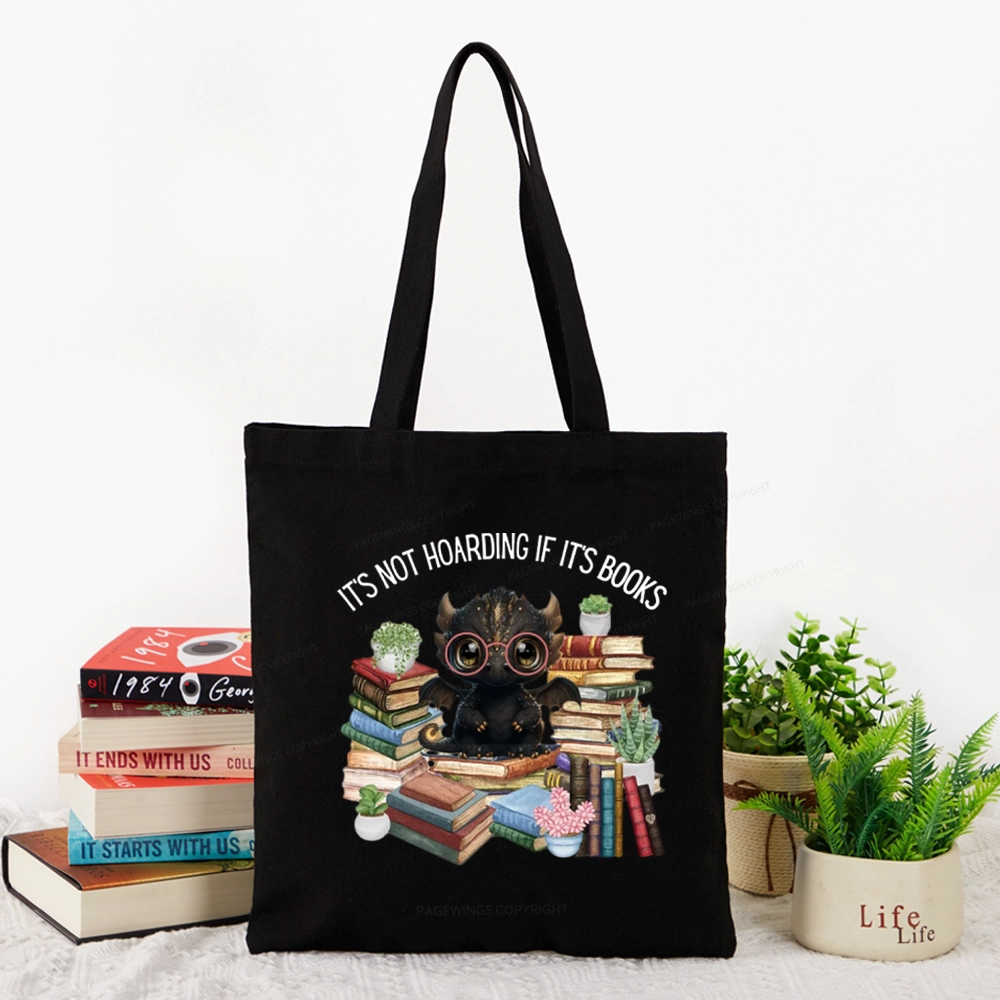 Pagewings Not Hoarding Books Cute Dragon Reading Tote Bag