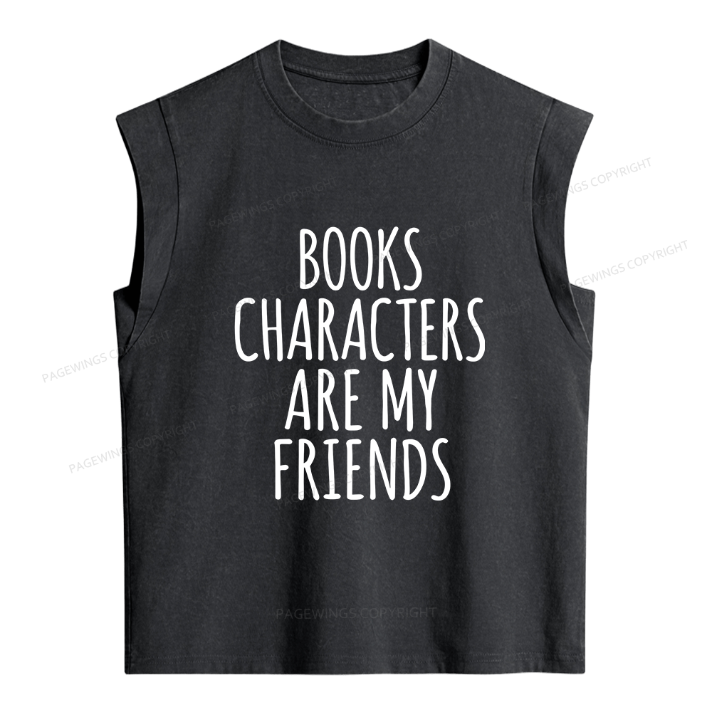 Pagewings Books Characters Are My Friends Women's Washed Tank Top