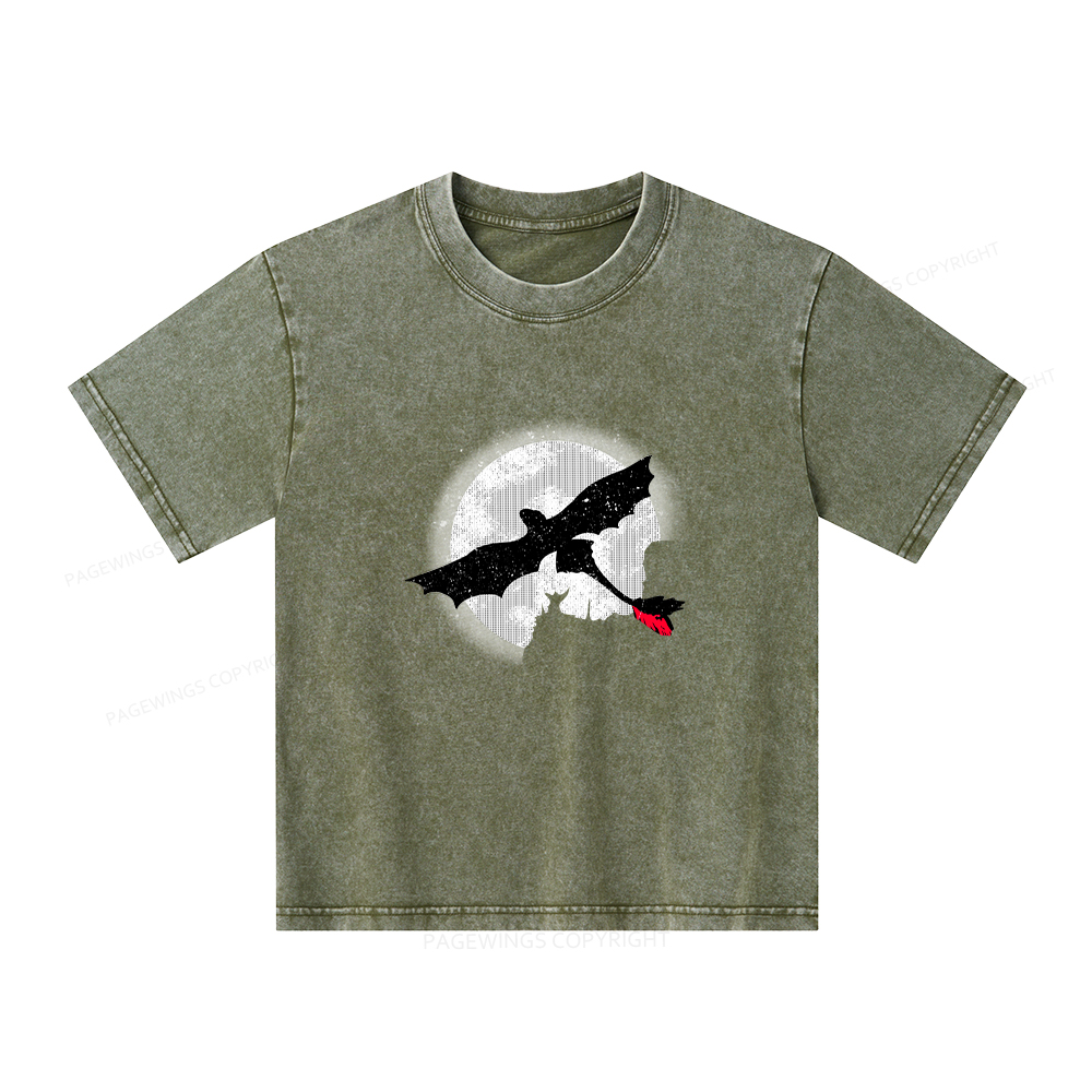 Pagewings Moonlight Dragon Rider Unisex Kids Washed T-shirt