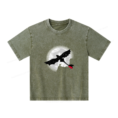 Pagewings Moonlight Dragon Rider Unisex Kids Washed T-shirt