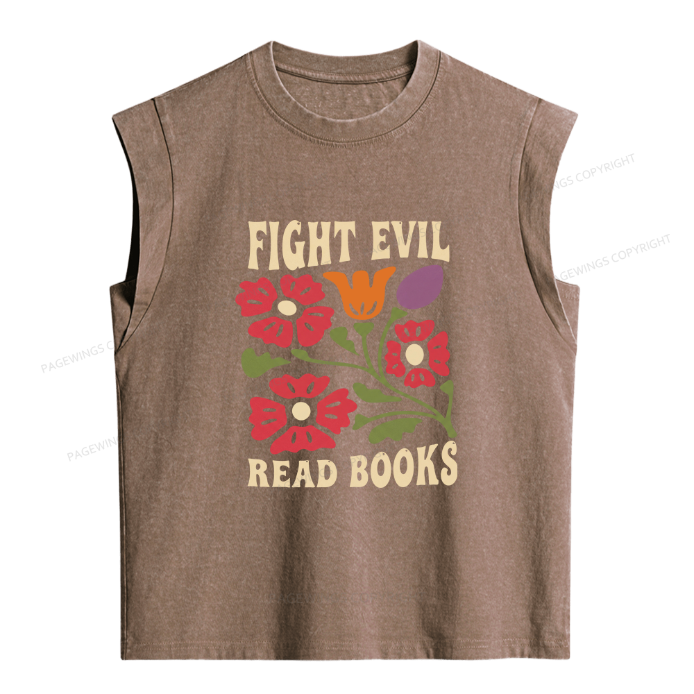 Pagewings Fight Evil Read Books Women's Washed Tank Top